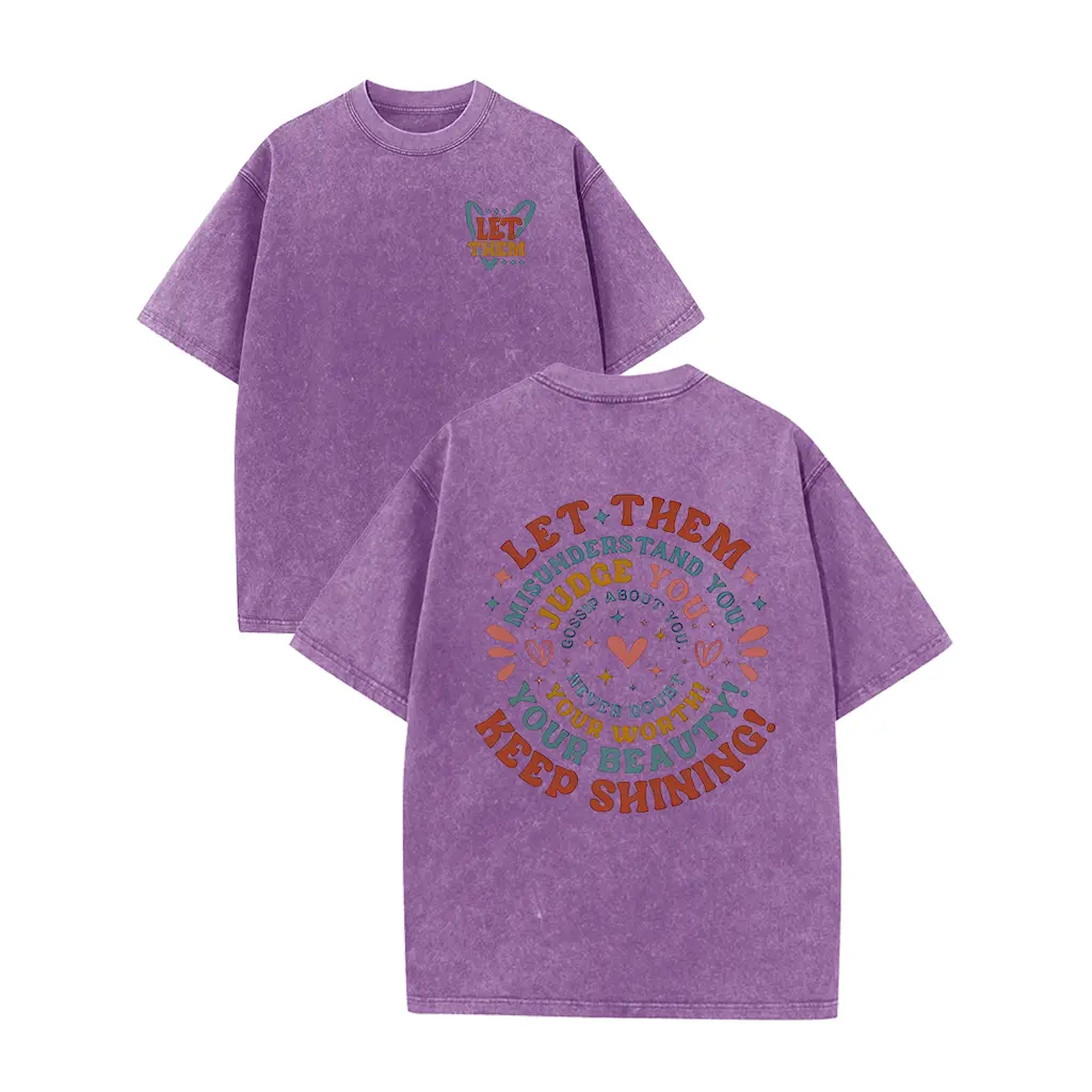 "Let Them" Motivational Saying Graphic Tee, Washed Cotton Soft Fade-Resistant T-Shirt, Self-Worth Confidence Boosting Top for Couples, Daily Positive Vibe Casual Wear, Meaningful Gift Idea,Long,Sleeve,Batwing,Striped,Cap,Crew,shirt,,oversized,tshir,Floral