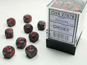 Velvet (Black/Red) Chessex Brand 12mm D6 Dice Set 36ct.