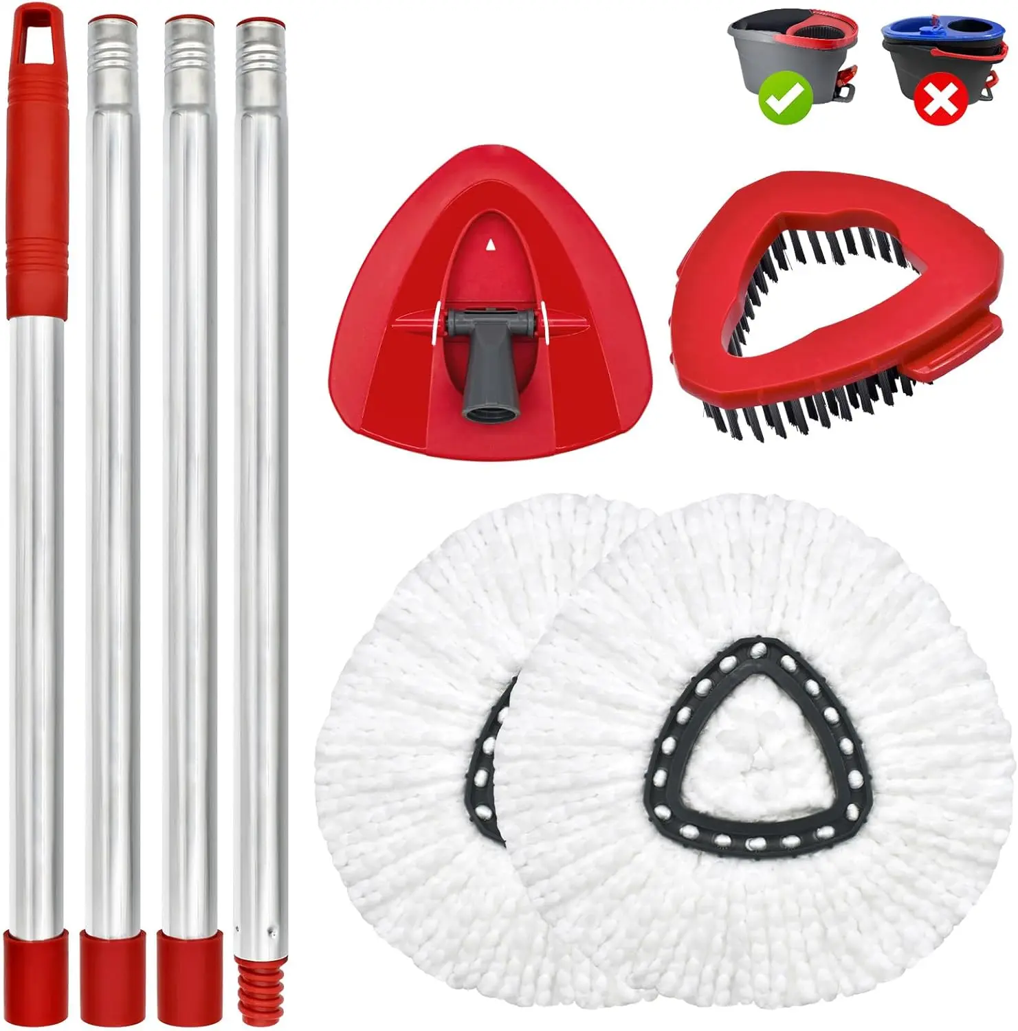 Summerwins Microfiber Flat Spin Mop Replacement Set for O-Cedar EasyWring 1-Tank System - Washable Reusable Pads (2/5), 30-58in Stainless Steel Handle, Plastic Brush, Microfiber Cloth, Easy-to-Replace for Wood,Tile Floors