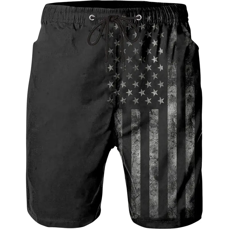 Men's Quick-Dry American Flag Board Shorts with Mesh Lining, Breathable Adjustable Fit, UPF 50+ for Water Activities, Fitness Swimwear