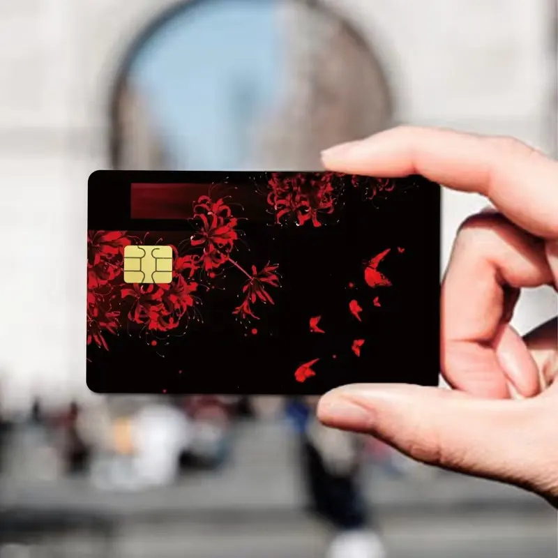 Red Spider Lily Credit Card Skin Sticker, Black Floral Card Cover, Dark Botanical Debit Card Skin, Gothic Aesthetic Bank Card Sticker