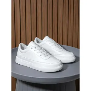 Men's Fashionable  White  Low Top Lace Up Athletic Shoes, Casual Comfortable Sports Running Shoes, Male All-match Round Toe Shoes for Daily Wear, Closed