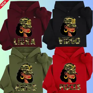 12 Zodiac Collection Hoodie – Camo Cowgirl Afro Woman Astrology Art, Bold Horoscope Symbol Graphics for Adults, Full Star Sign Fashion Series with All Zodiac Options Available.