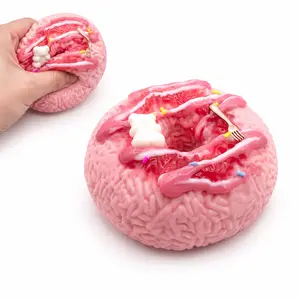 Pink Brain Donut Squishy Toy, Safe Non-Toxic Slow Rising Stress Relief Squeeze Fidget Toy, Cute Spooky Dessert Decompression Toy