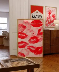 Red Kiss Poster: 70s Retro Wall Art