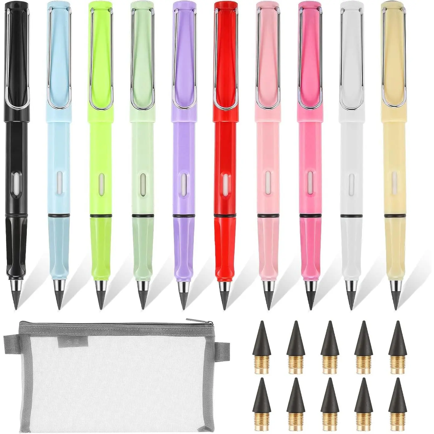 10 count Infinity Pencil Forever Pencil,Everlasting Pencil Eternal Inkless Pencils with Pencil Case & 10 count Replacement Nibs, Infinite Pencil for Adult Artist Student