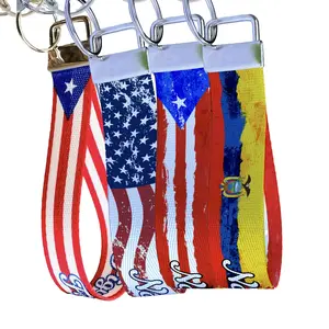 Puerto Rico Flag Collection - Personalized Name Nylon Key Fob - Custom Puerto Rican Mixed Flag - Durable Wristlet Keychain