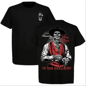 "Say When I’m Your Huckleberry" T-shirt, cowboy western style short sleeve, denim short sleeve, very suitable<tombstone>Movie fan, unisex clothing, clear print, western cowboy style</tombstone>