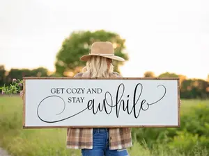 Get Cozy And Stay Awhile Sign, Living Room Wall Decor, Housewarming Gift, Family Room Wall Art No Frame, Farmhouse Style Boho Decor