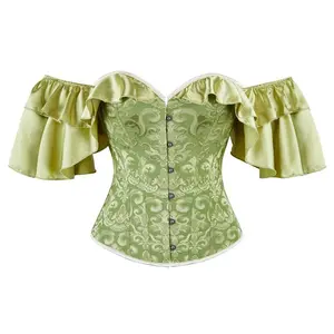 Women's Corset Bustier Fashionable Jacquard Pattern Ruffled Trim StraplessFit Off The Shoulder Tops