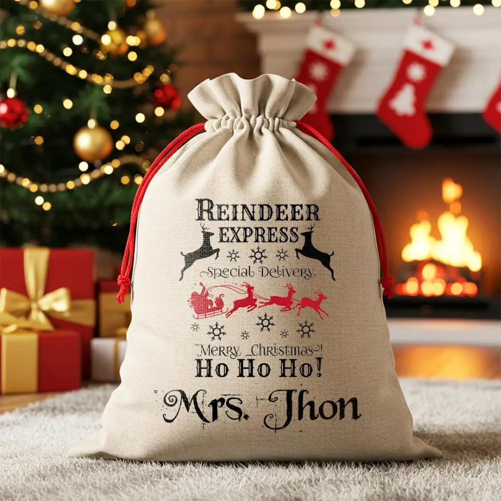 Personalized Reindeer Express Christmas Sack: Custom Santa Gift Bag