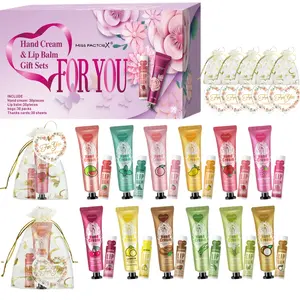 Gift Set 30 Sets/Box Hand Cream and Lip Balm Set Gifts for Women for Guests for Bride Wedding Gifts with Love Mesh Bags and Thanks Cards for Party Gifts for Company Welfare Products