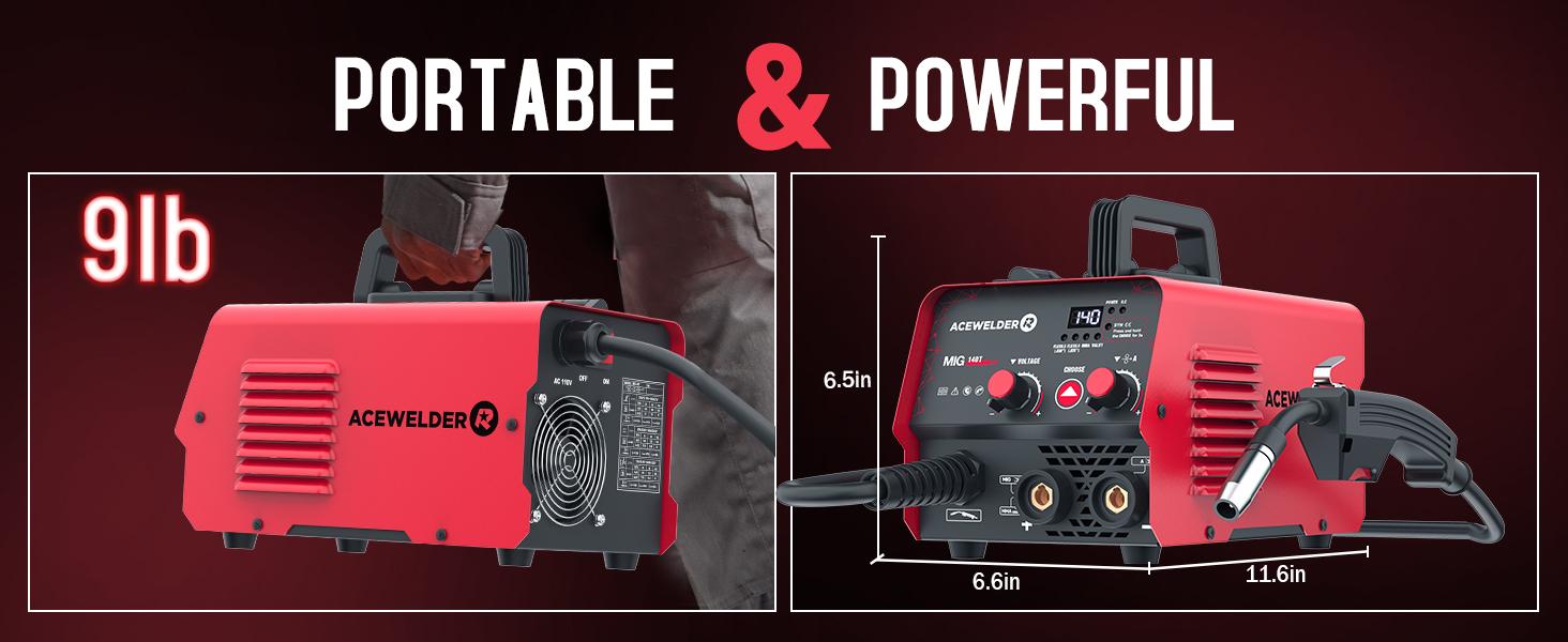 ACEWELDER 140A Gasless Flux Core MIG Welder/Lift TIG/Stick 3 in 1 Welding Machine 110V Portable IGBT Inverter Synergy Welder Machine