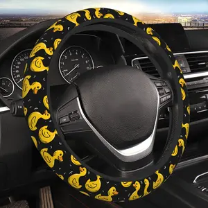 Yellow Rubber Duck Cartoon Duck Steering Wheel Cover for Men and Women, with 2 Car Coasters, Universal 14.5-15 Inch Cute Steering Wheel Cover Anti-slip Car Accessories
