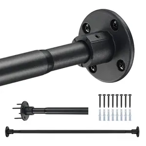 Adjustable Shower Curtain Rod 29-78 Inch, Heavy Duty Wall Mounted Closet Rod for Hanging Clothes, Anti Rust Steel Curtain Rod for Bathroom Closet Window Doorway Laundry Room, Black/White Strong Support