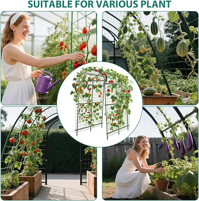 Adjustable Metal Garden Arbor Trellis with Netting – Heavy Duty, Weather-Resistant Pergola Arch for Climbing Vines, Vegetables, Flowers – Easy Install for Outdoor Patio & Event Decor