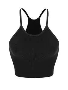 Women's Solid Wireless Athletic Fitted Sports Bra, Breathable Comfortable Sports Top for Yoga Gym Workout Tennis Pickleball, Ladies Sportswear Clothing for All Seasons, Solid Basic Bra, Sports Crop Top
