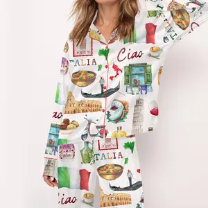 Rome Italy Travel Jubilee Satin Pajama Set For Women Print Comfy Satin Sleepwear & Loungewear Pjs Printing Silky Top & Bottoms - SHESHOW