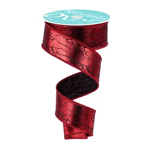 1.5" x 10yd Cracked Foil Ribbon – Black/Red
