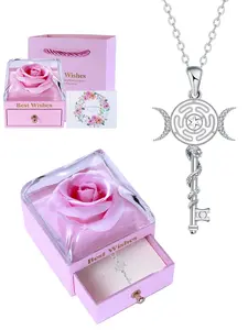 Musei Fashion Women's Necklace, Moon Snake Key Maze Pendant Necklace, Comes with Rose Gift Box, Inlaid with Birthstone, Suitable for Girlfriend and Sisters