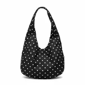 Women's Polka Dot Dumpling Bag, Casual Lightweight Nylon Design, Perfect Everyday Hobo Purse, Retro Crescent Bag