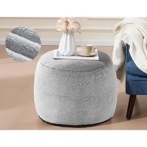 Boho Ottoman Living Room Furniture 20"x15" Large Round Ottomans Pouf Couch Foot Rest Grey Pouf Ottoman Foot Rest with  Chunk Filling Pouffe Ottomans Stuffed Foot Rest Poufs for Couch
