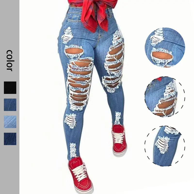 Stylish Women's Ripped Skinny Jeans - Edgy Distressed Detailing