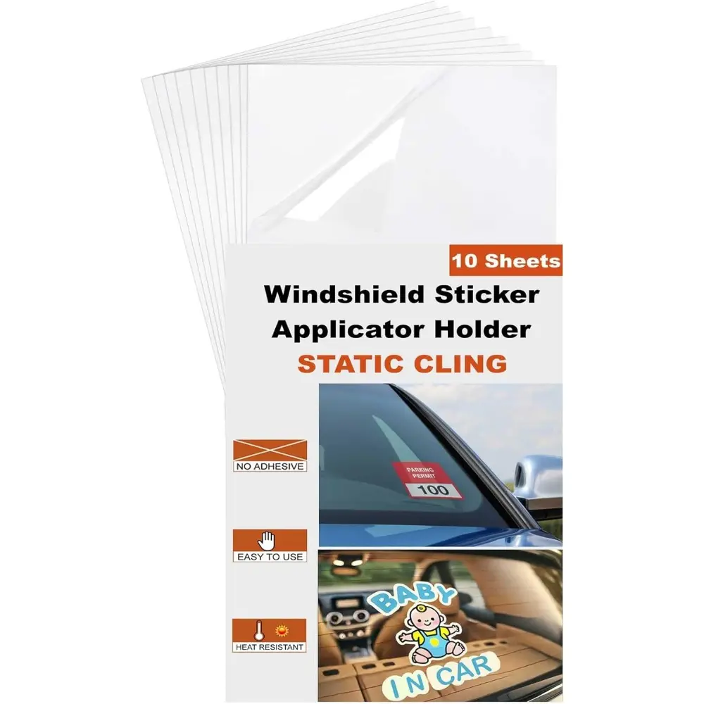 Windshield Sticker Applicator Holder Static Cling, 10 Pack 4 x 6 Inches Heat-Resistant Clear PET Electrostatic Film For Vehicle Stickers Application, Removal, Re-Application For Car Window Decals