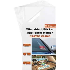 Windshield Sticker Applicator Holder Static Cling, 10 Pack 4 x 6 Inches Heat-Resistant Clear PET Electrostatic Film For Vehicle Stickers Application, Removal, Re-Application For Car Window Decals