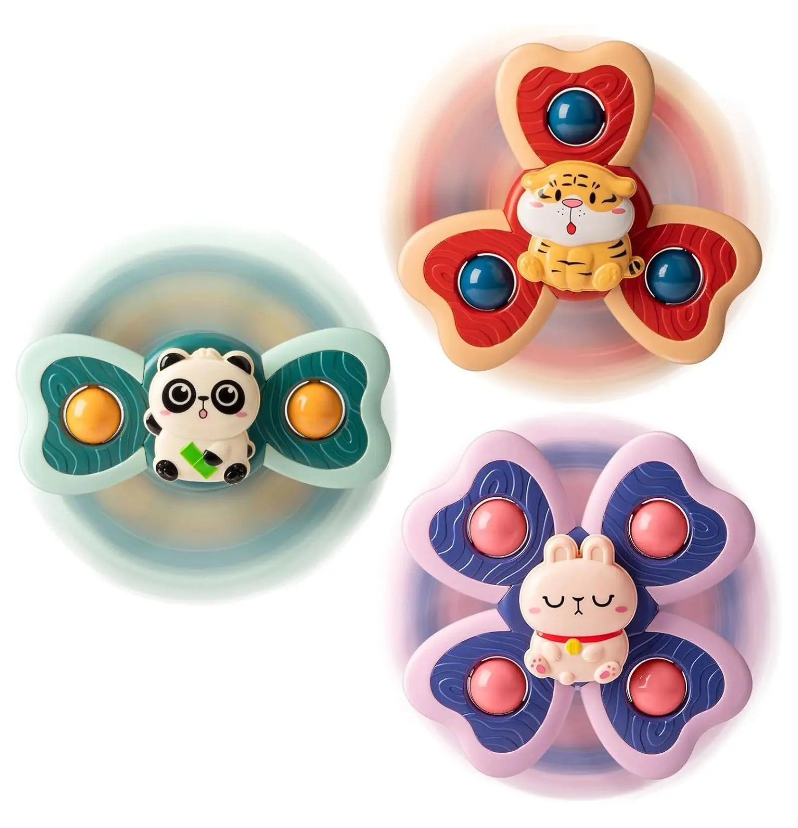 3-Pack Cartoon Animal Suction Cup Spinner Toys for Babies - ABS Plastic, Sensory Development, Stress Reliever, Suction Base, Calms Children, Pet Supplies for Dog & Cat Houses, Cartoon Animals