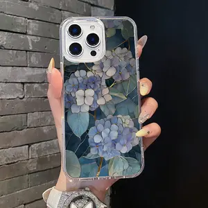 Aesthetic TPU Smartphone Case & Cover - Magnetic Coquette Pastel Stained Glass Hydrangea Print, Shockproof Impact-Resistant Handheld Casing for iPhone 17-16 Pro Max, 15 Plus, 14-13-12-11-XS-XR, Mobile Accessory for Girls
