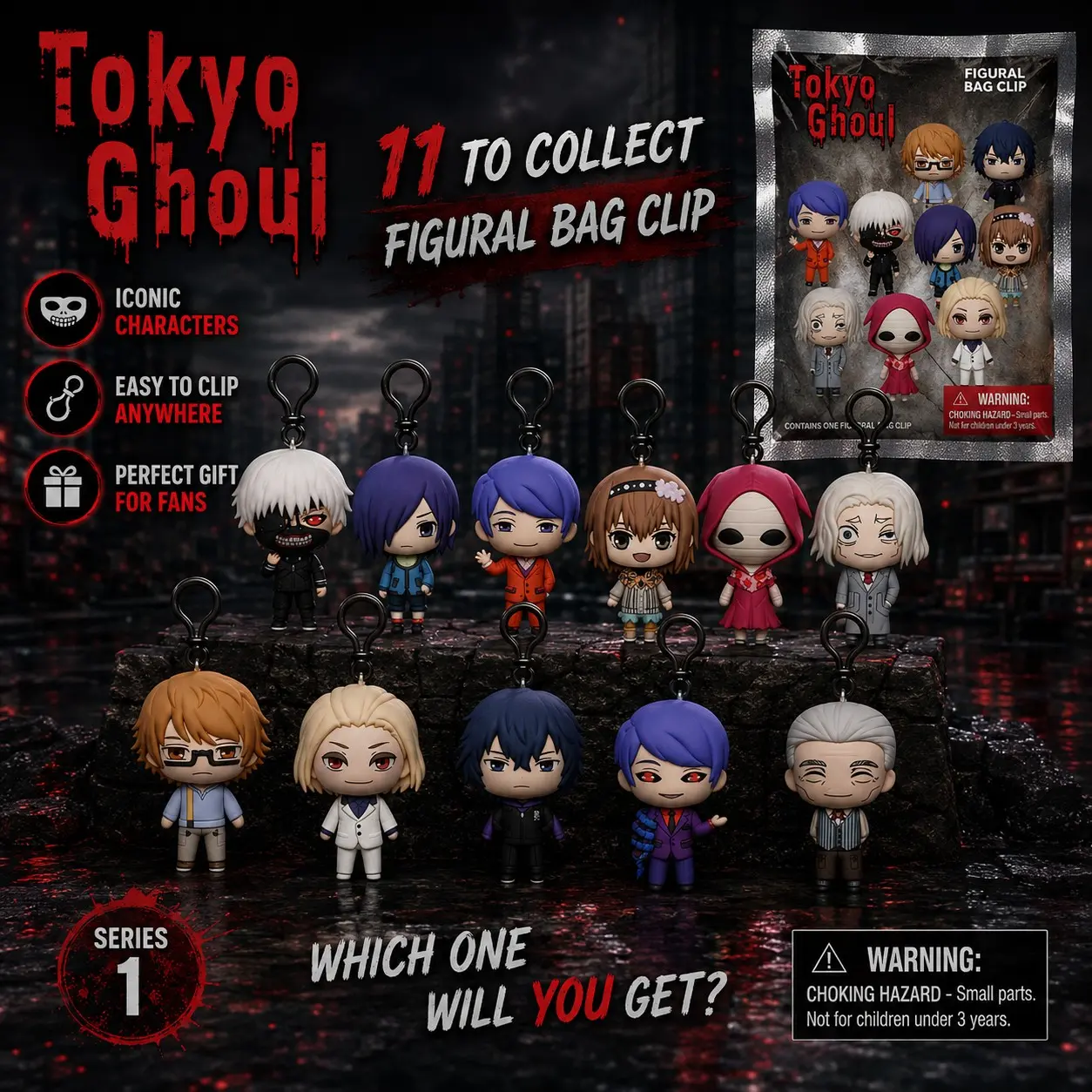 Tokyo Ghoul Official Blind Bag Keychain Collectibles, Kaneki Mask Touka 3D Bag Clip, Mystery Anime Figure Keyring, Manga Fan Gift, Random Surprise Pick