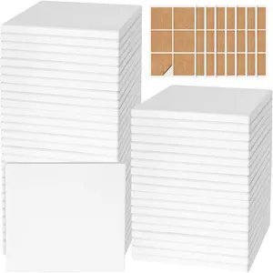 Ceramic Tiles for Crafts,  48 Pack Unglazed Blank Coasters with Cork Backing for  Ink Painting  Pouring Art Projects DIY Gifts Mosaic Tiles, Square, 4 Inch, White