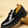 Men's Shiny Business Leather Shoes, Slip-On Formal Wedding Shoes, Casual Work Office Party Meeting Wear, Microfiber Rubber Sole, All Seasons