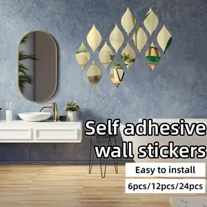 6pcs/12pcs/24pcs Acrylic Mirror Wall Stickers， Water Drop Mirror Stickers，Removable 3D Acrylic Wall Art， Suitable for Modern Home Decoration
