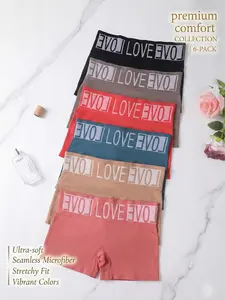 6PCS Seamless Letter Printed Cotton Underwear Set: Ultra-Soft Athletic Panties with Chic Letter Waistband, Daily Invisible Comfort, Everyday