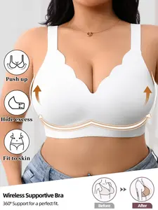 Women's Comfortable Seamless Wide Strap Bra, Soft Medium Support, Fit, Full Coverage, Plain Pattern, Buckle Closure, Plus Size Available, Wireless Supportive Bra