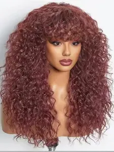 18 Inch Synthetic Hair Afro Kinky Curly Wig for Women, Medium Length with Bangs, Bouncy for Daily Party Use, Cosplay Costume Accessory, Afro Wigs, Synthetic Fiber Wigs