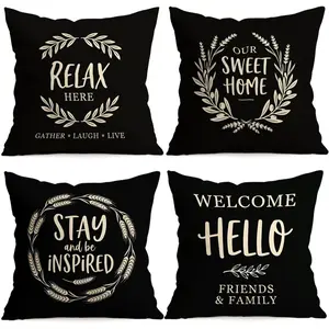 4pcs Text Design Cushion Covers, Single Side Print, Living Room Bedroom Home Decor, All Season Use, No Insert Included