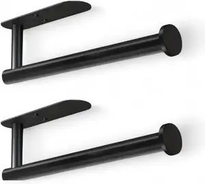 Paper Towel Holder Under Cabinet No Drilling, Self Adhesive Paper Towel Holder Wall Mount for Kitchen Rack, Under Counter Napin Holder No Drill, RV, 304 Stainless Steel, Matte Black 2 Pack