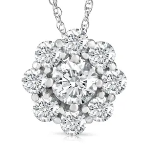 VS 3 Ct Diamond & Moissanite Halo Pendant 14k White Gold 18" Lab Grown Necklace