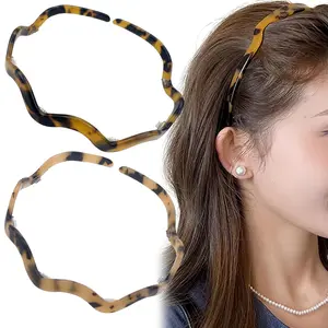 2 count Zigzag Headband, Non Slip Fashion Plastic Wavy Tortoise Shell Headband,  Thin Hair Accessory