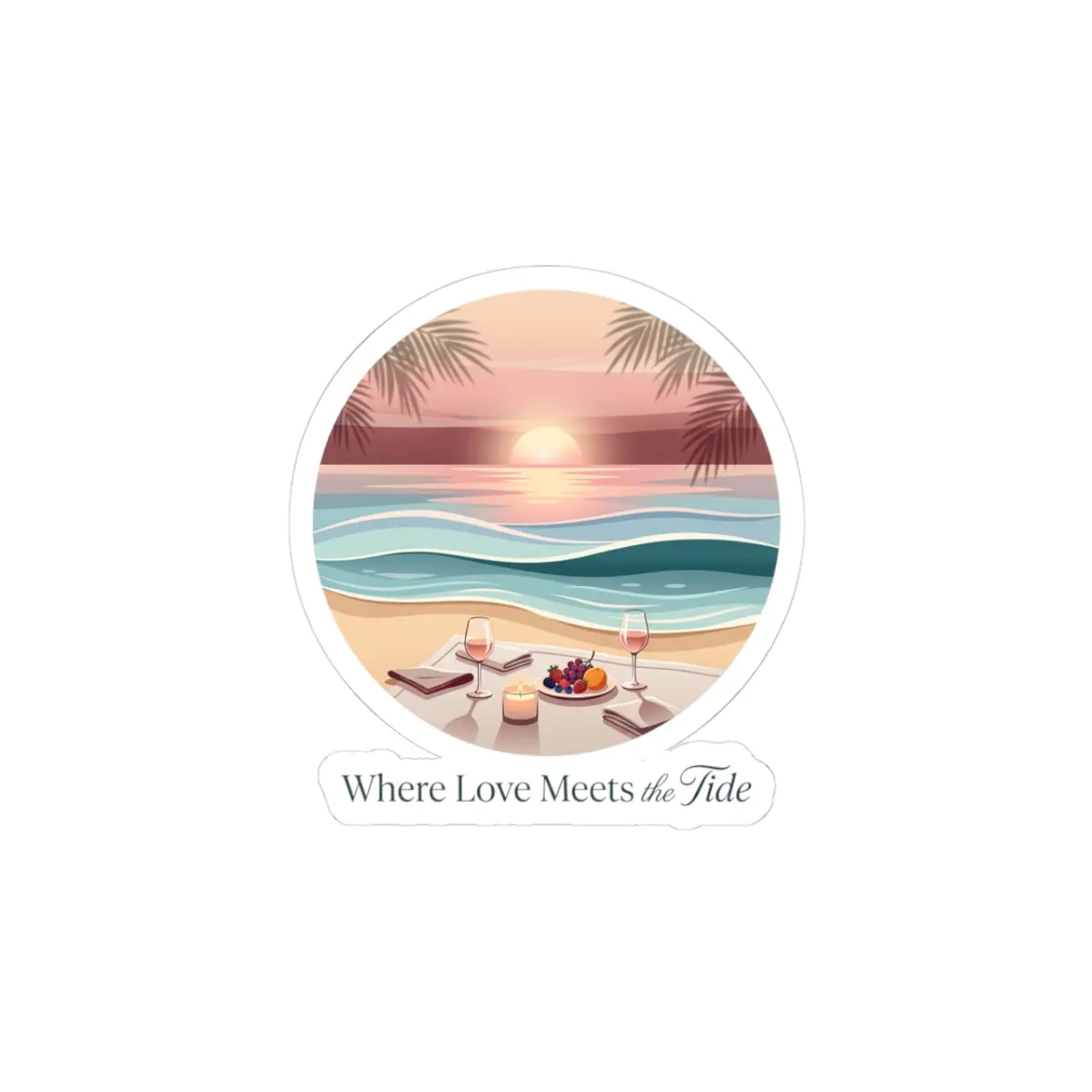 Feminine Blush Sunset Tones Muted Teals Coastal Kiss-Cut Adhesive Stickers - Acrylic Permanent Adhesive, Seafoam Pastel Glossy Paper, Scratch-Proof Surface, White/Transparent for Laptops, Travel Gear, Coastal Aesthetic