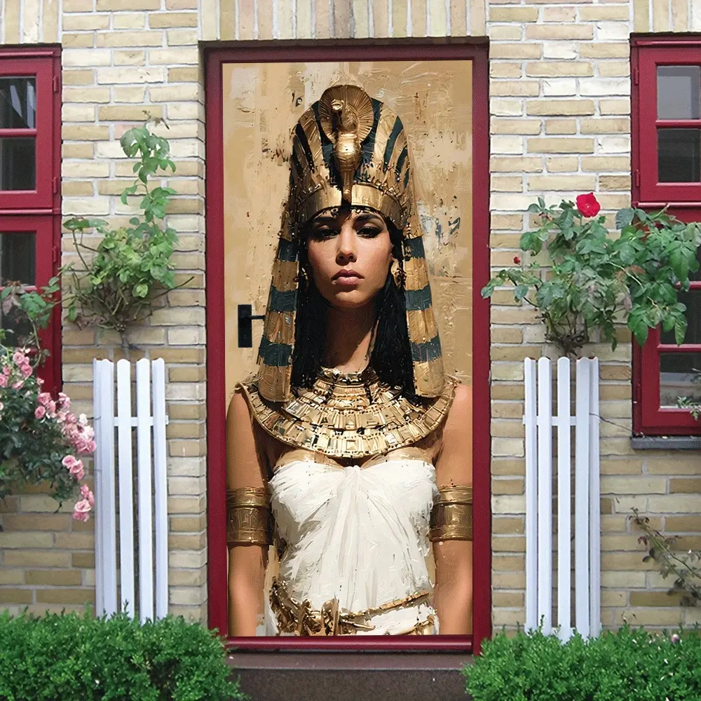 2pcs Ancient Egyptian Queen Theme Decorative Wall Stickers Waterproof Self Adhesive Removable Mural Art Decals for Bedroom Living Room Creative Home Wall Decor Historical Cultural Figure Pattern Room Ba