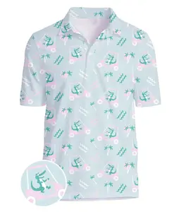 Men’s Golf Cart Gator Polo Shirt – All Over Print Fun Gator & Golf Cart Design, Lightweight Breathable Golf Polo for Men