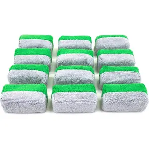 Mini [Saver Applicator Terry] Ceramic Coating Applicator Sponge | 12 Pack | with Plastic Barrier to Reduce Product . (Green/Gray)
