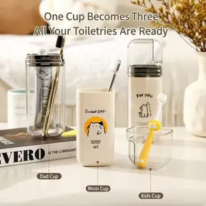 Three-In-One High-Style Portable Travel Toothbrush Cup, Couple's Brushing and Rinsing Set, Compact Dental Care for Trips