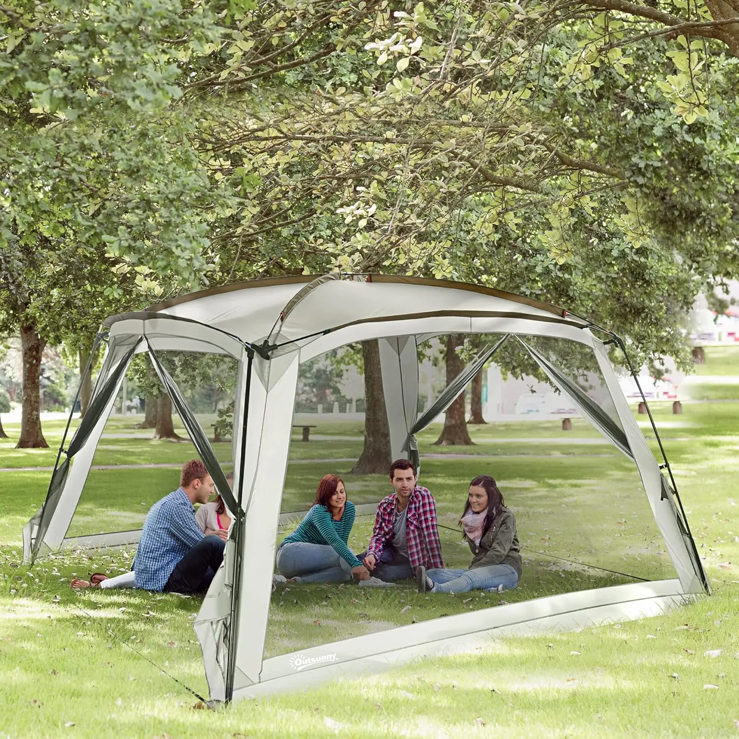 Greywick 12x12 Screen House Room, 144 Sq Ft Bug-Free Shelter for 6-8 People, UV50+ Mesh Walls, 2 Zippered Doors, Stakes & Guy Ropes, Backpack Carry Bag – White