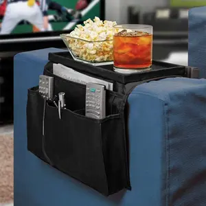 Couch Armrest Tray Organizer with Cup Holder Sofa Chair Tray Arm TV Remote Holder for Recliner Couch Armchair Caddy Bedside Storage Pockets Bag for Cellphone Tablet Book Magazines Drinks Holder Pouch