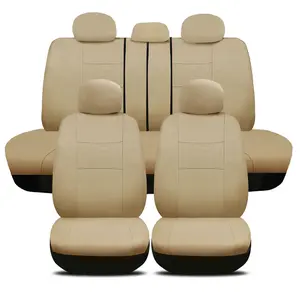 Car Seat Covers Full Set Breathable Cloth Front + Rear Cover Protector Pad Mat Cushion Car Interior Accessories Universal Beige,Rear Bench Split 40/60 50/50 60/40
